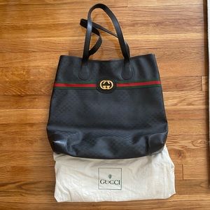 Gucci Ophidia Black Tote - Vintage with Stripe and Good Detailing